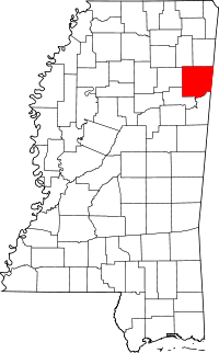 Map of Mississippi highlighting Monroe County