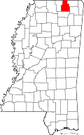 State map highlighting Tippah County
