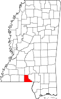Map of Mississippi highlighting Walthall County