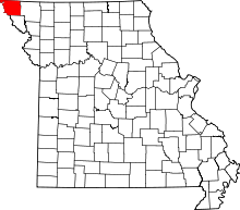 A state map highlighting Atchison County in the northwestern corner of the state.