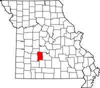 Map of Missouri highlighting Dallas County