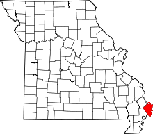 A state map highlighting Mississippi County in the southeastern part of the state.