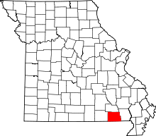 A state map highlighting Ripley County in the southeastern part of the state.