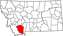 Map of Montana highlighting Madison County