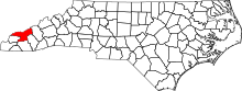 Map of North Carolina highlighting Swain County