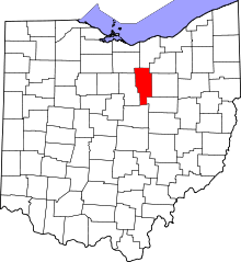 Map of Ohio highlighting Ashland County