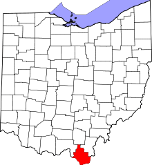 Map of Ohio highlighting Lawrence County