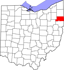 Map of Ohio highlighting Mahoning County
