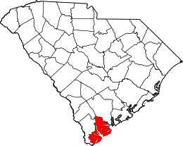 Map of South Carolina highlighting Beaufort County