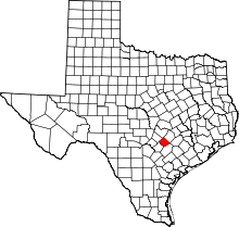 Map of Texas highlighting Caldwell County