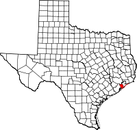 State map highlighting Galveston County