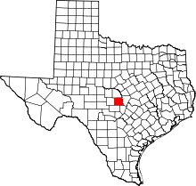 Map of Texas highlighting Llano County
