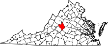 Map of Virginia highlighting Nelson County