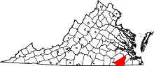 Map of Virginia highlighting Southampton County