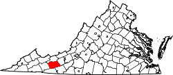 Map of Virginia highlighting Wythe County