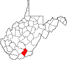 Map of West Virginia highlighting Summers County