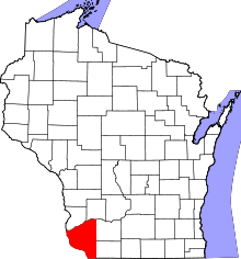 Map of Wisconsin highlighting Grant County