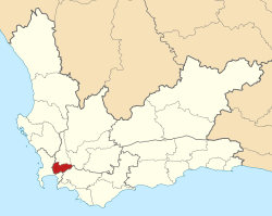 The Stellenbosch Local Municipality is located east of Cape Town in the Western Cape province.