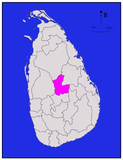 Area map of Matale District, located immediately north of the middle of the country, roughly the shape of a letter "C" and located in the Central Province of Sri Lanka