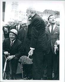  Mayor John Collins and Archbishop Richard Cardinal Cushing at ground breaking of new City Hall, circa 1963-1965