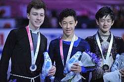 Medalists of 2015 JGPF - Nathan Chen, Dmitri Aliev, Sōta Yamamoto (photo by Susan D. Russell).jpg
