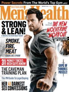 The front cover of the magazine from June 2014, featuring Hugh Jackman on the cover