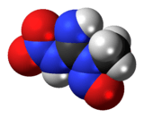 Space-filling model of the methylnitronitrosoguanidine molecule