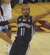 Mike Conley with his arms spread