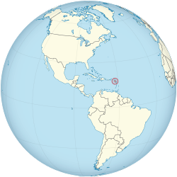 Location of  Montserrat  (circled in red)in the Caribbean  (light yellow)