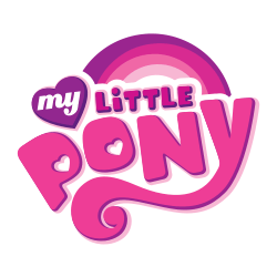 My Little Pony logo: Pink letters, with a pink and purple rainbow above