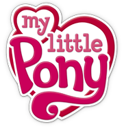 My Little Pony logo: red letters on large and small white hearts, outlined in red