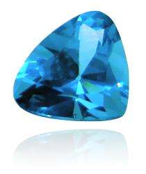 Blue, translucent diamond, shaped roughly like a pyramid