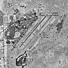 A black-and-white aerial map depicting an air force base