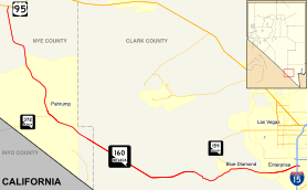 Nevada State Route 160 travels from the southern Las Vegas Valley through Pahrump to US 95.