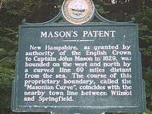 TheNew Hampshire historical marker for Mason's Patent and named after John Mason.