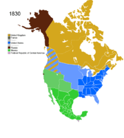 Map showing Non-Native American Nations Control over N America c. 1830