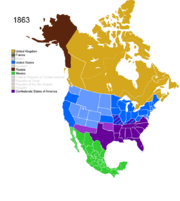 Map showing Non-Native American Nations Control over N America c. 1863