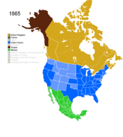 Map showing Non-Native American Nations Control over N America c. 1865