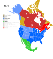 Map showing Non-Native American Nations Control over N America c. 1870