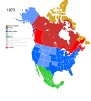 Map showing Non-Native American Nations Control over N America c. 1873