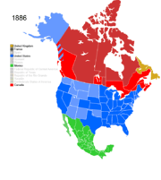 Map showing Non-Native American Nations Control over N America c. 1886