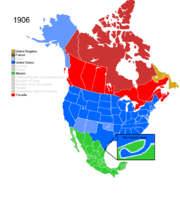 Map showing Non-Native American Nations Control over N America c. 1906