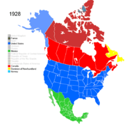 Map showing Non-Native American Nations Control over N America c. 1928