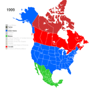 Map showing Non-Native American Nations Control over N America c. 1999
