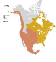 Map showing Non-Native Nations Claim_over NAFTA countries c. 1774