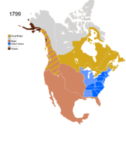 Map showing Non-Native Nations Claim_over NAFTA countries c. 1799