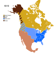 Map showing Non-Native Nations Claim over NAFTA countries c. 1819