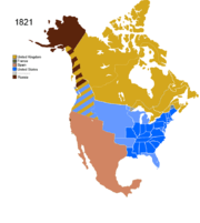Map showing Non-Native Nations Claim over NAFTA countries c. 1821