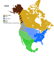 Map showing Non-Native Nations Claim over NAFTA countries c. 1824