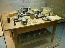 Table top with various pieces of experimental equipment.